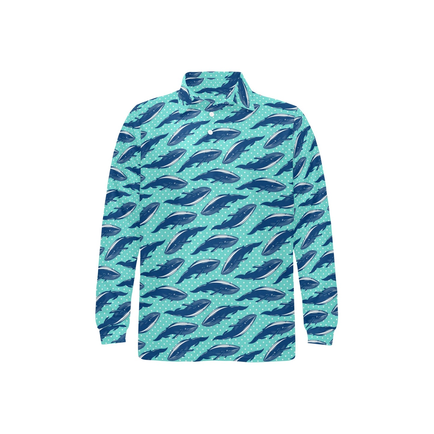 Whale Polka Dot Design Themed Print Long Sleeve Polo Shirt For Men's