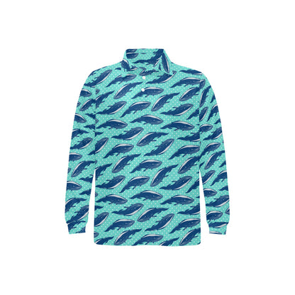 Whale Polka Dot Design Themed Print Long Sleeve Polo Shirt For Men's