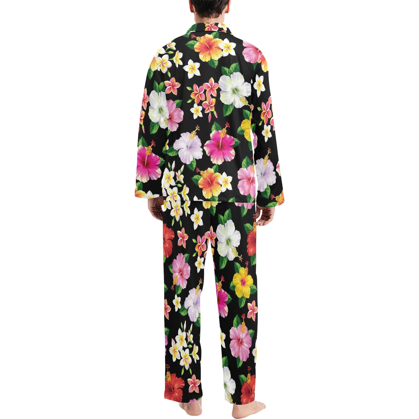 Hibiscus Pattern Print Design HB025 Men's Long Pajama Set
