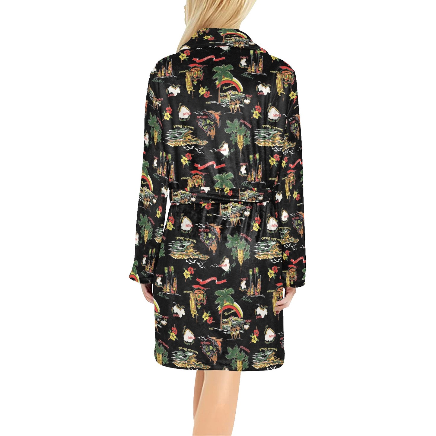 Hawaiian Island Themed Print Women's Fleece Robe