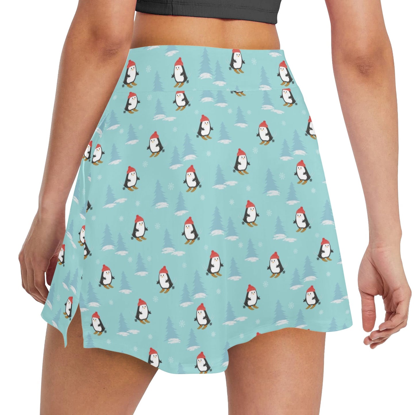 Ski Penguin Print Design LKS304 17" Golf & Pickleball Skort with Pockets