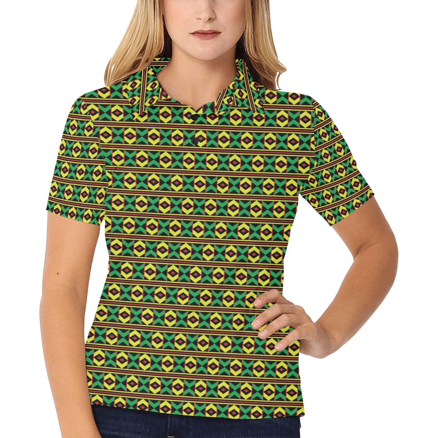 African Geometric Print Pattern Women's Polo Shirt