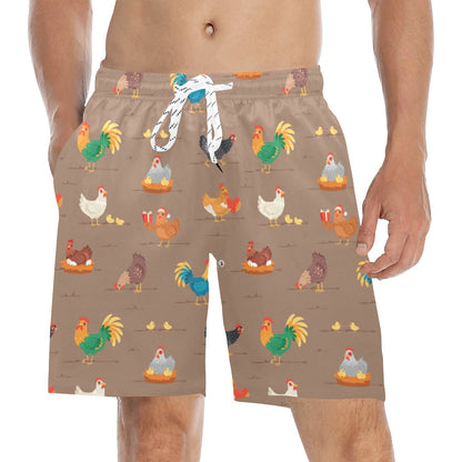 Chicken Happy Print Pattern Men's Swim Trunks Beach Shorts