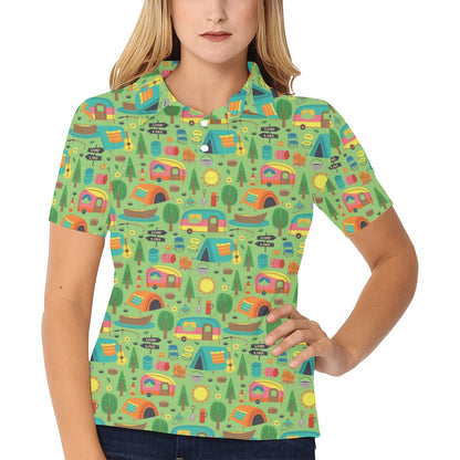 Camping Camper Pattern Print Design 04 Women's Polo Shirt