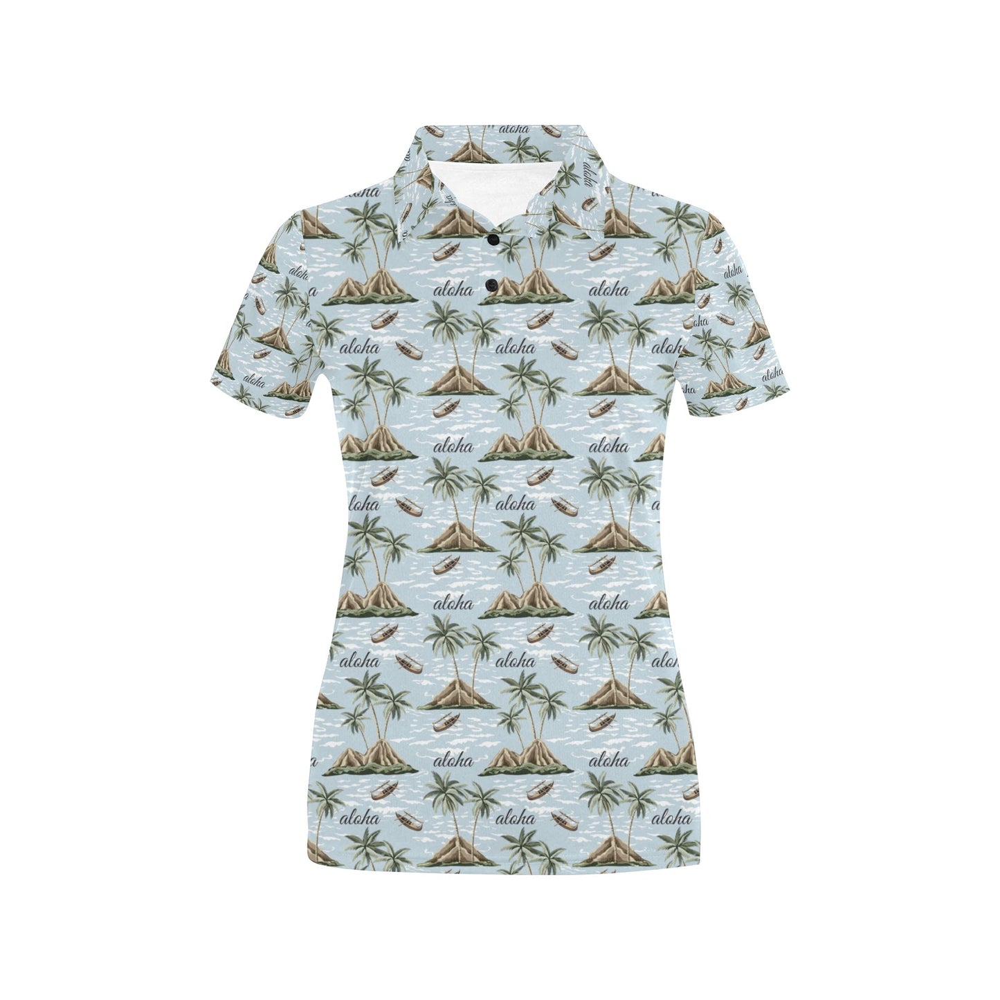 Aloha Hawaii island Design Themed Print Women's Polo Shirt