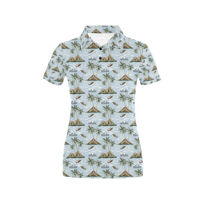 Aloha Hawaii island Design Themed Print Women's Polo Shirt