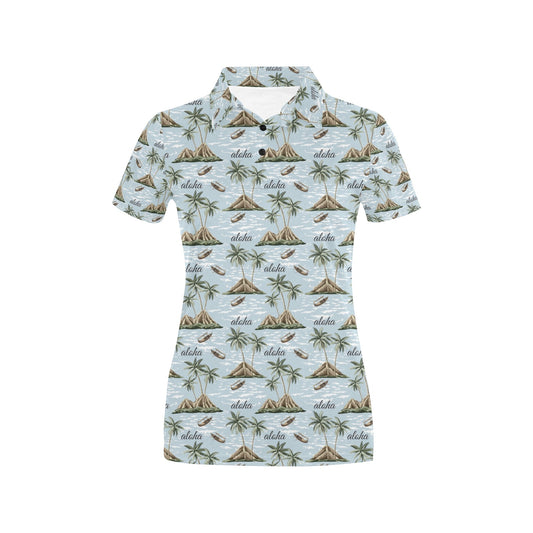Aloha Hawaii island Design Themed Print Women's Polo Shirt