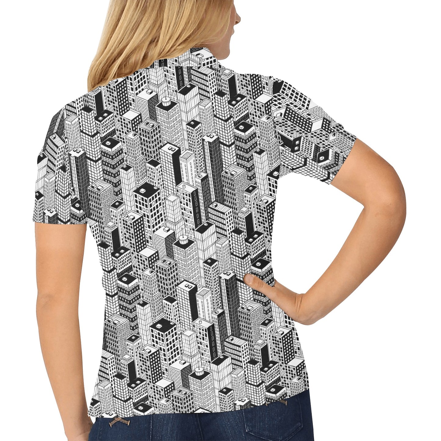 City  Pattern Print Design 02 Women's Polo Shirt