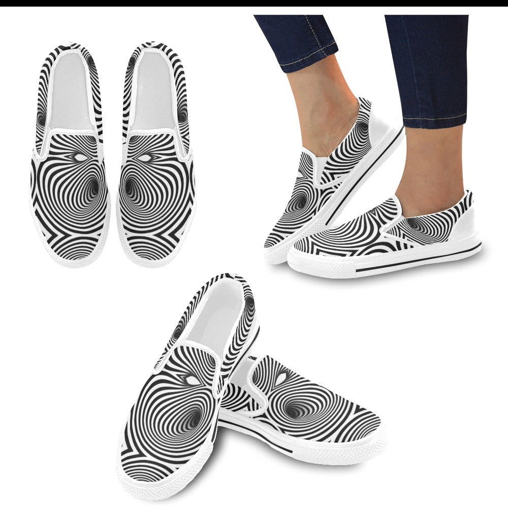 Vortex Print Design LKS303 White Slip Ons Canvas Women's Shoes