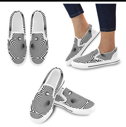 Vortex Print Design LKS303 White Slip Ons Canvas Women's Shoes