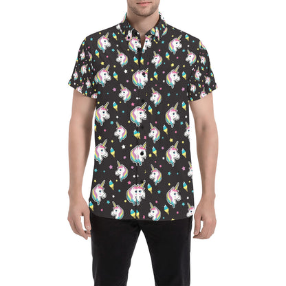 Unicorn Print Design LKS302 Men Short Sleeve Button Up Shirt