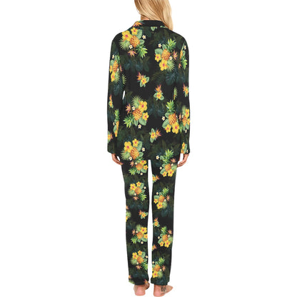 Pineapple Tropical Flower Print Pattern Women's Long Pajama Set