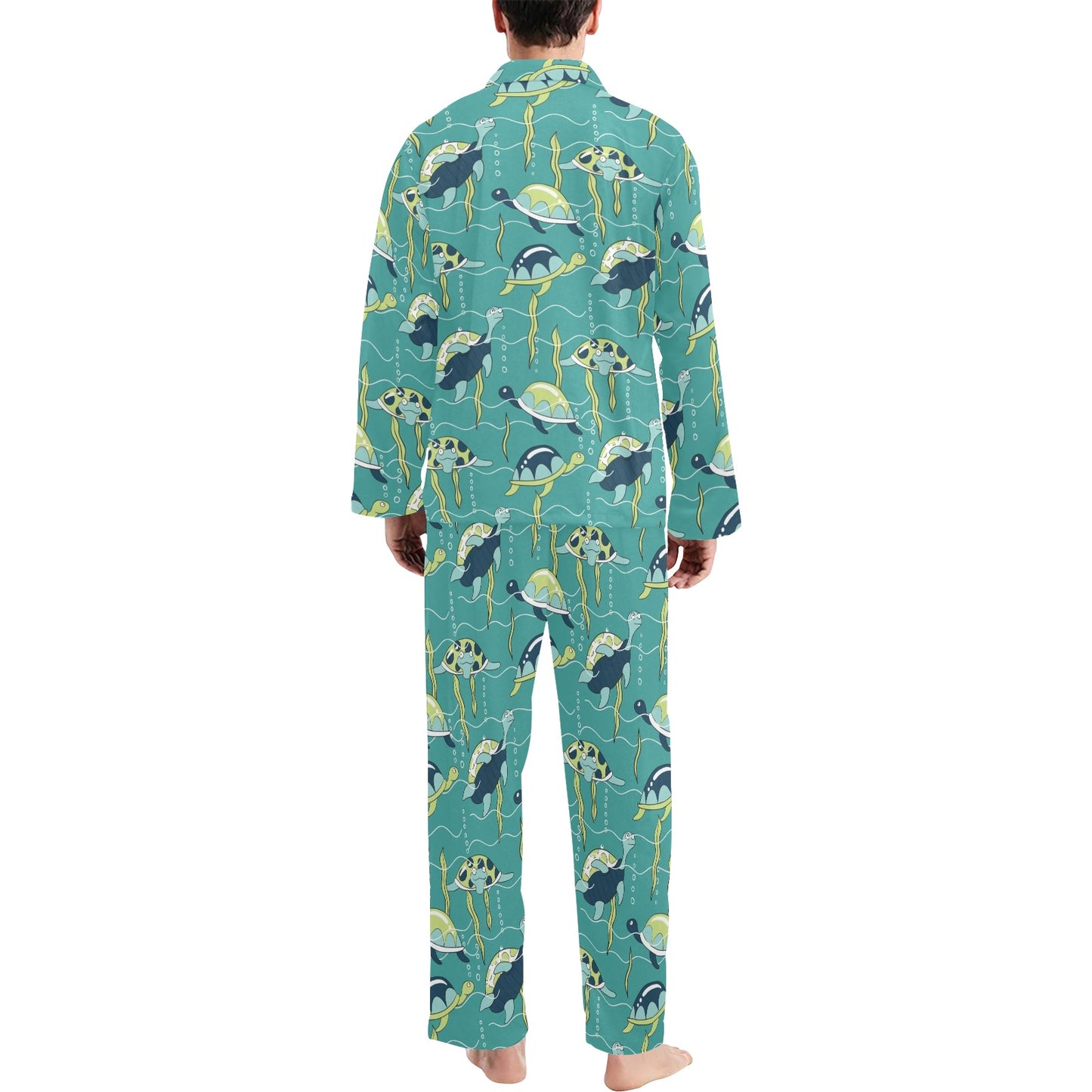 Sea Turtle Pattern Print Design T08 Men's Long Pajama Set