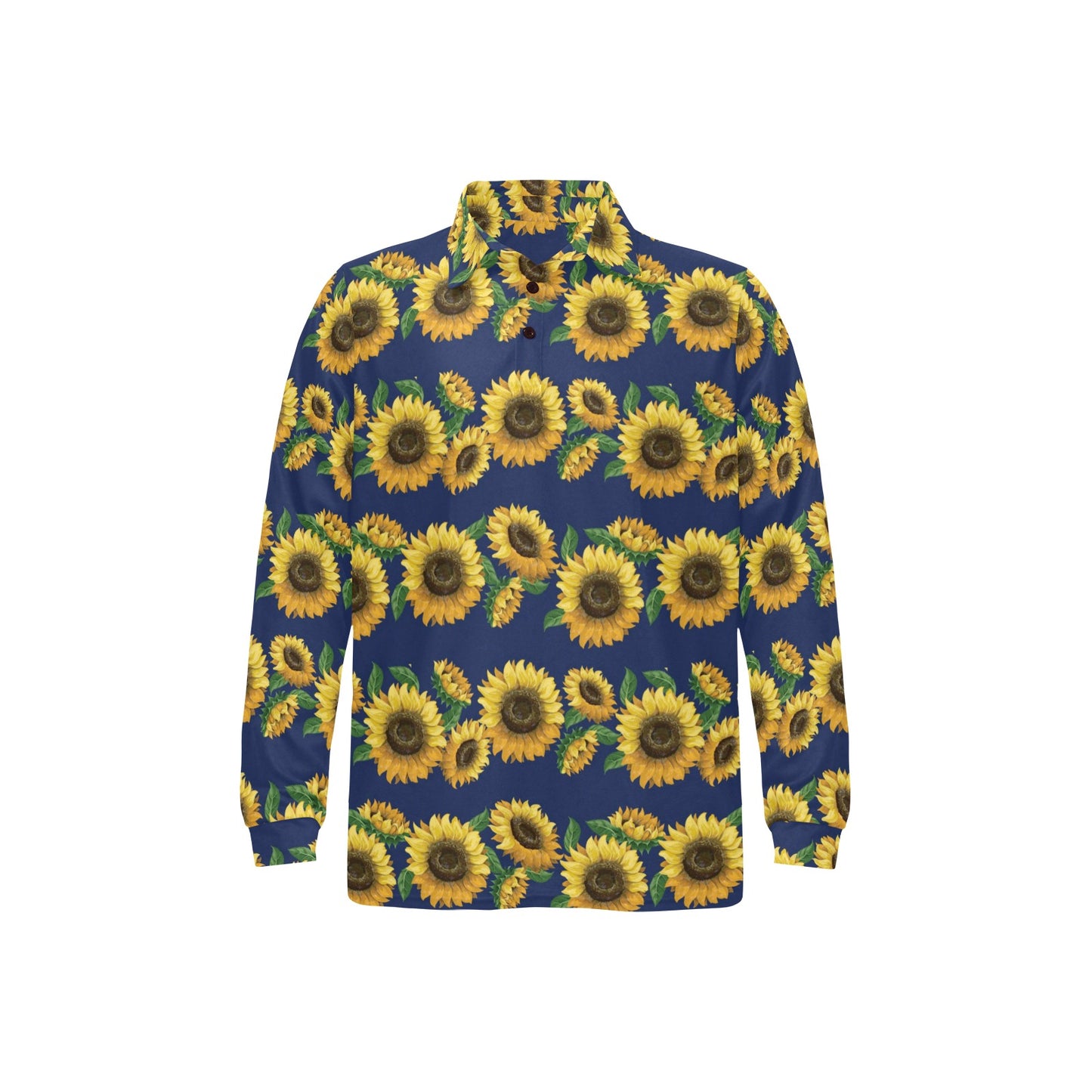 Sunflower Print Design LKS307 Long Sleeve Polo Shirt For Men's