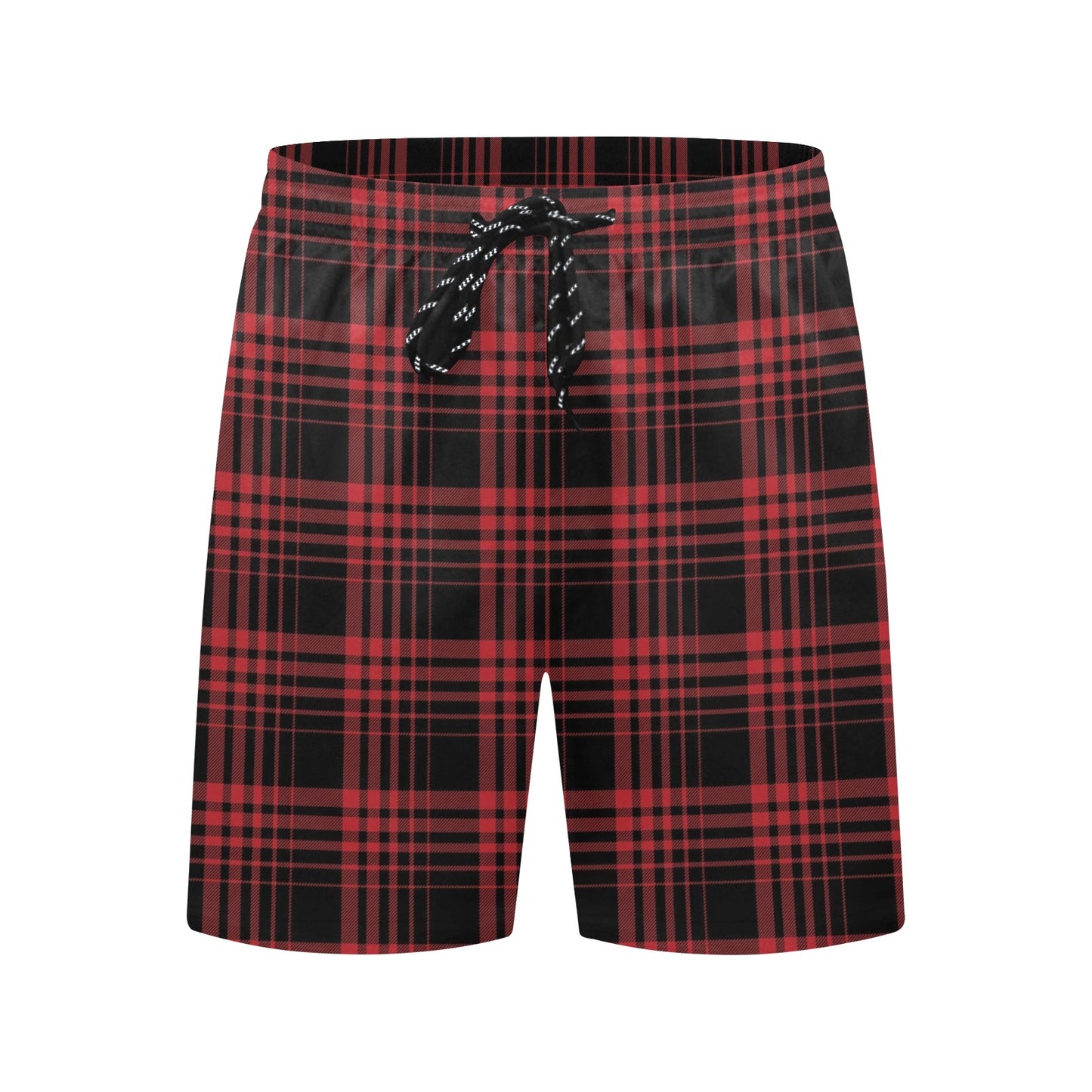 Tartan Red Black Print Design LKS303 Men's Swim Trunks Beach Shorts