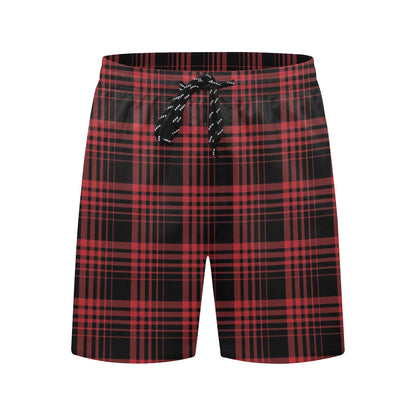 Tartan Red Black Print Design LKS303 Men's Swim Trunks Beach Shorts