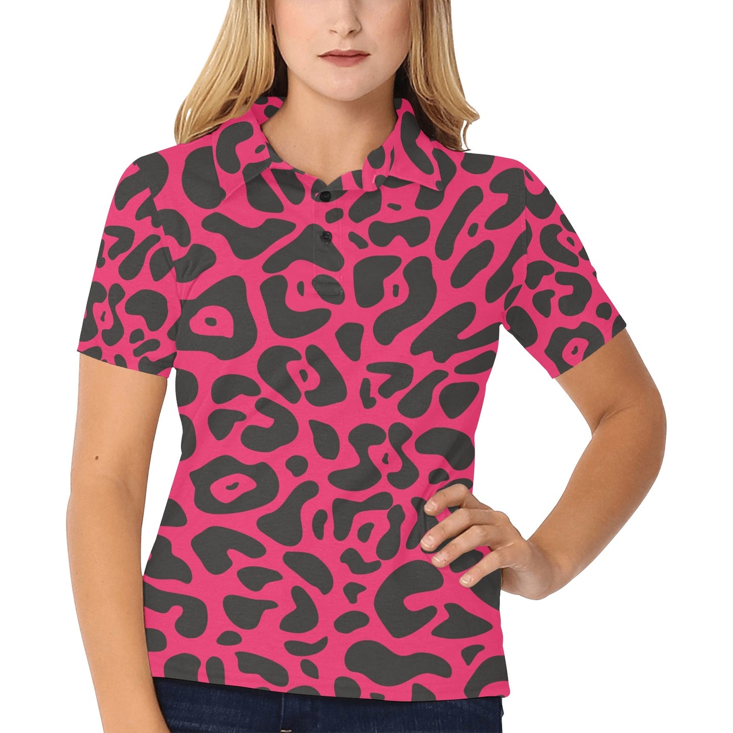 Cheetah Pink Print Pattern Women's Polo Shirt