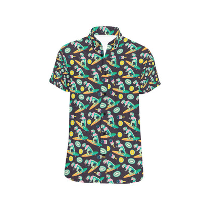 Surfboard T Rex Print Design LKS301 Men Short Sleeve Button Up Shirt