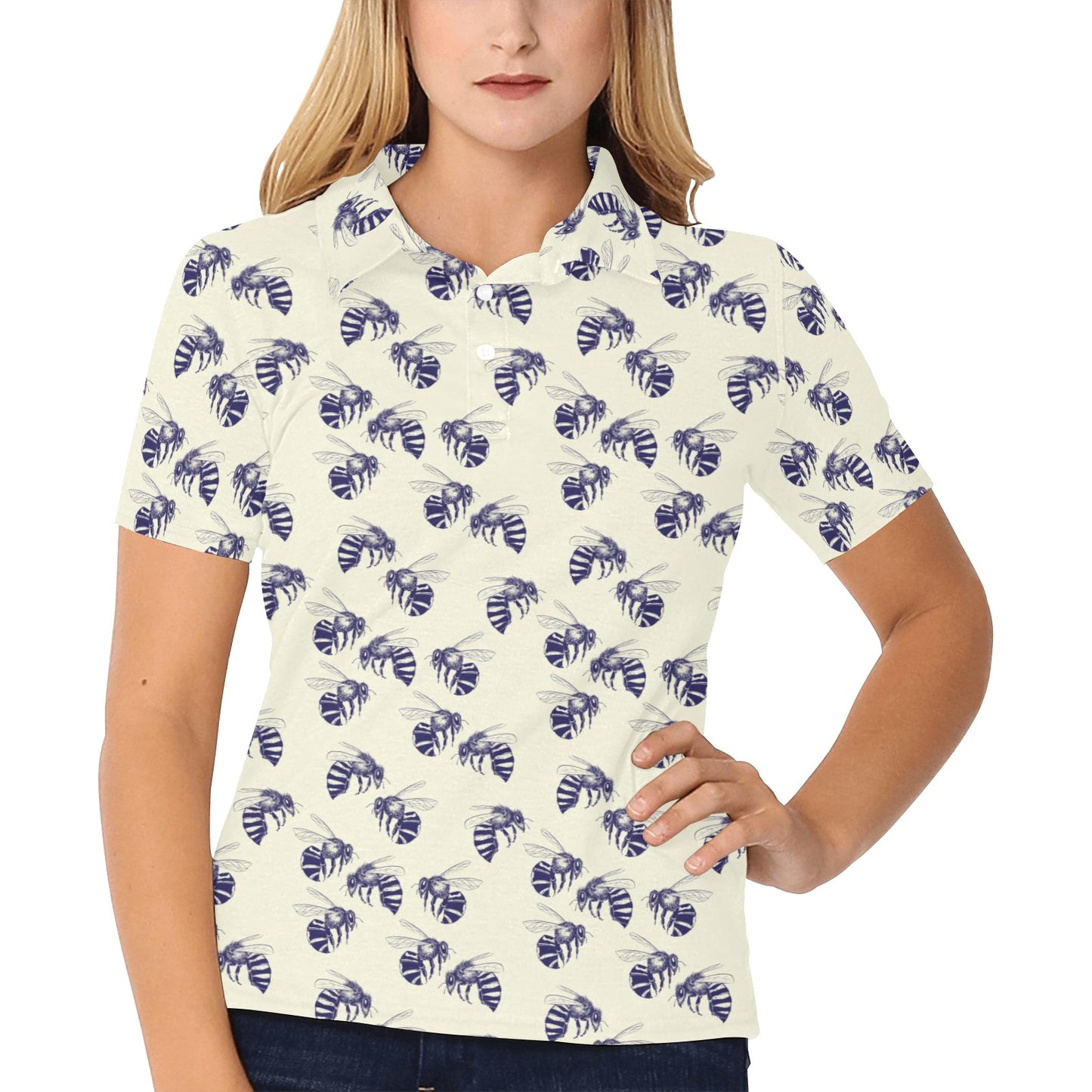 Bee Pattern Print Design 02 Women's Polo Shirt