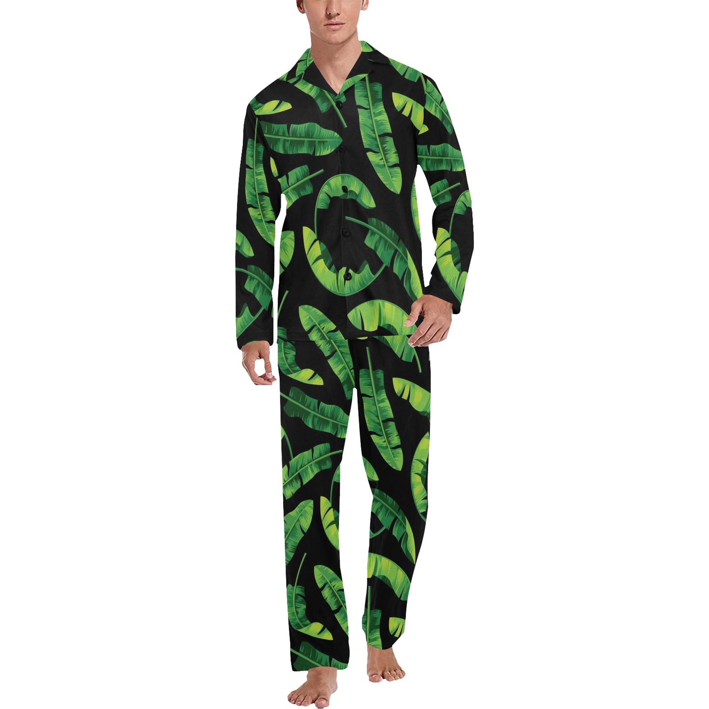 Banana Leaf Pattern Print Design BL02 Men's Long Pajama Set