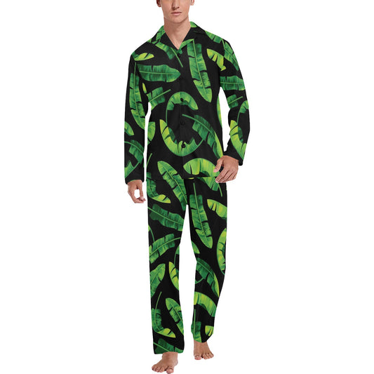 Banana Leaf Pattern Print Design BL02 Men's Long Pajama Set