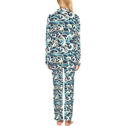 Surf Wave Pattern Women's Long Pajama Set