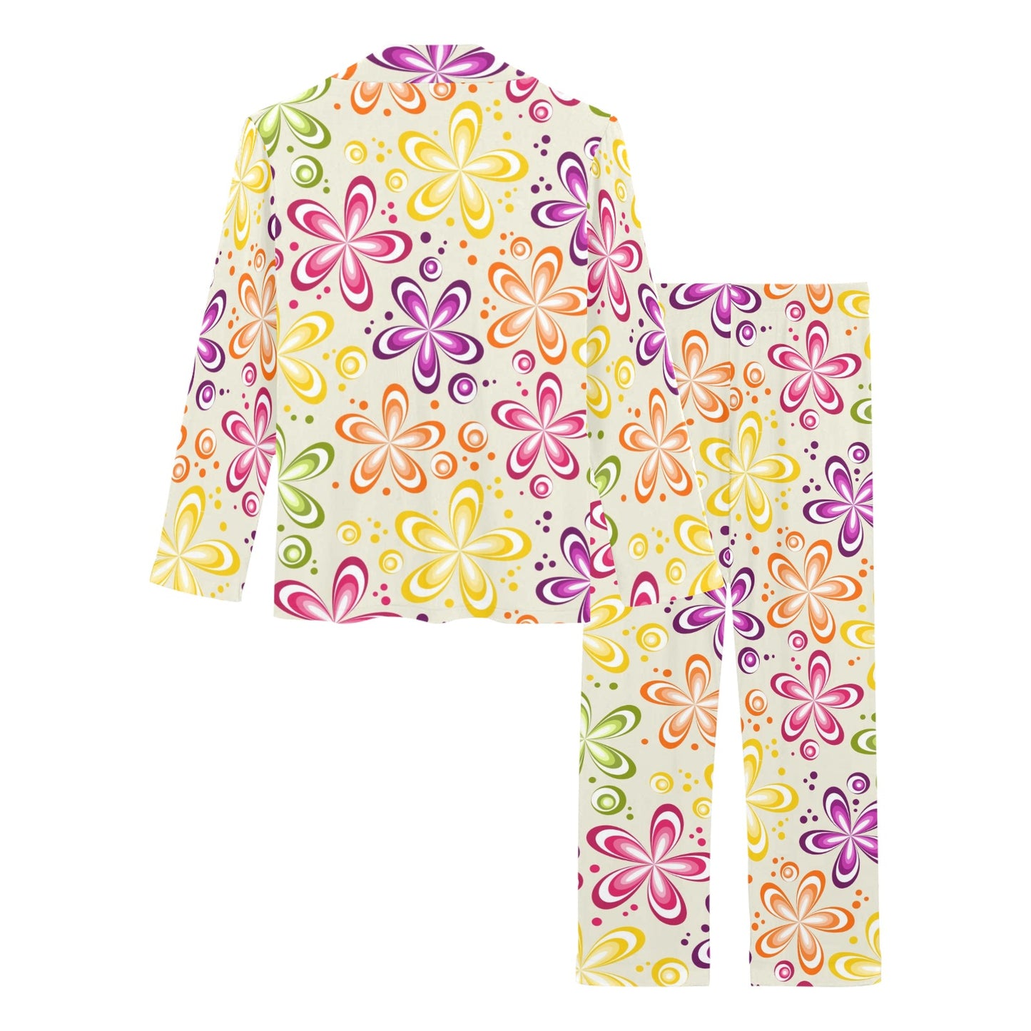 Flower Power Colorful Design Print Women's Long Pajama Set