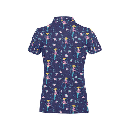 Fairy Cartoon Style Print Pattern Women's Polo Shirt