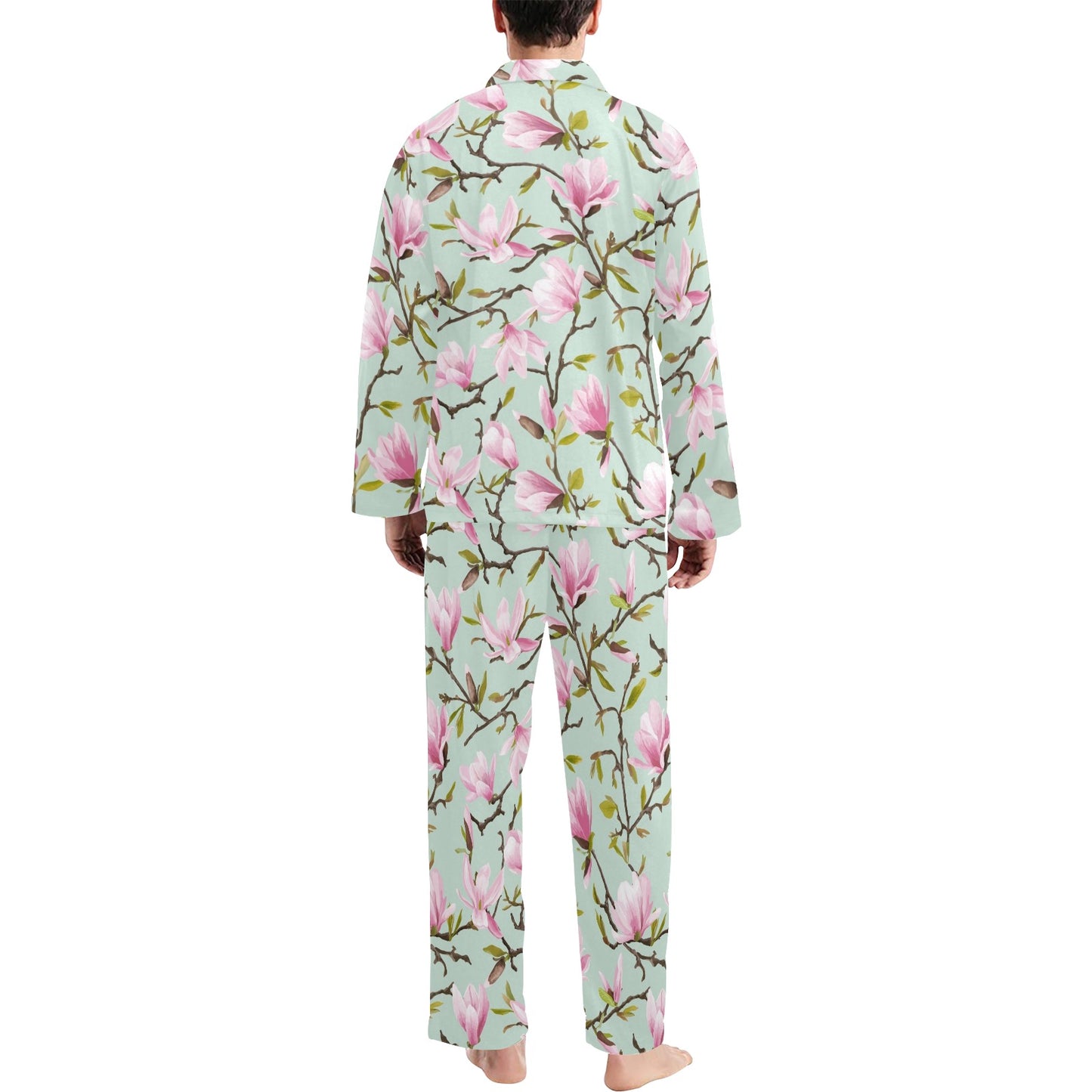Magnolia Pattern Print Design MAG04 Men's Long Pajama Set