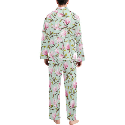 Magnolia Pattern Print Design MAG04 Men's Long Pajama Set