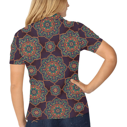 Medallion Pattern Print Design 03 Women's Polo Shirt