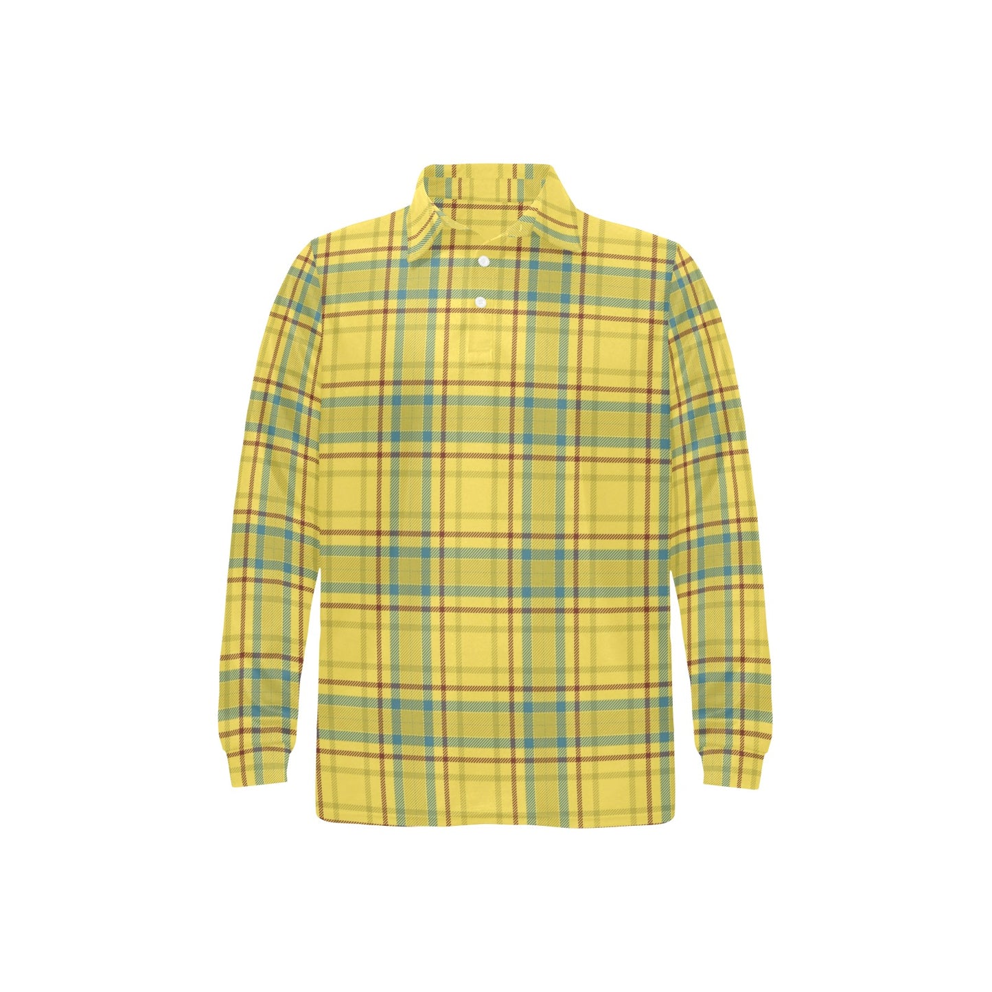 Tartan Yellow Print Design LKS301 Long Sleeve Polo Shirt For Men's