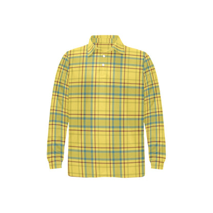 Tartan Yellow Print Design LKS301 Long Sleeve Polo Shirt For Men's