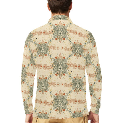 Leo Pattern Print Design 02 Long Sleeve Polo Shirt For Men's