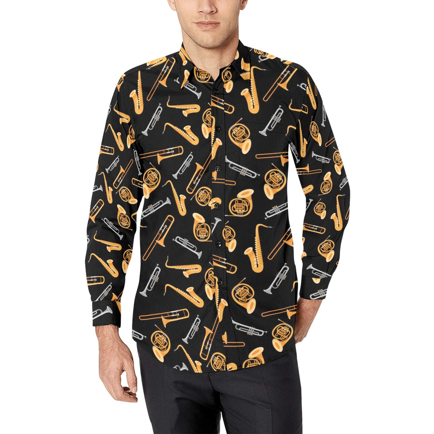 Saxophone Print Design LKS403 Men's Long Sleeve Dress Shirt