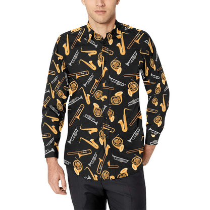 Saxophone Print Design LKS403 Men's Long Sleeve Dress Shirt