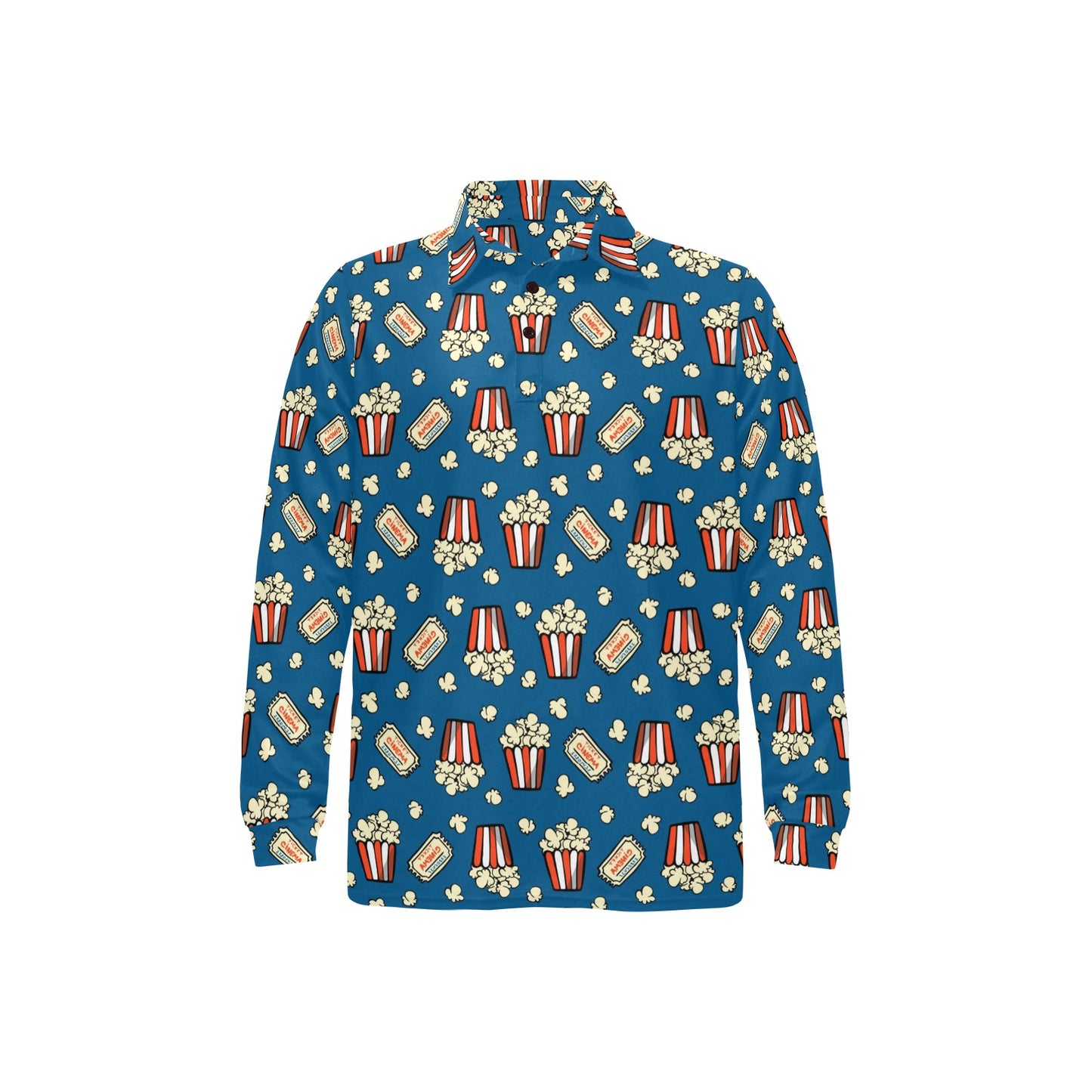 Popcorn Pattern Print Design A03 Long Sleeve Polo Shirt For Men's