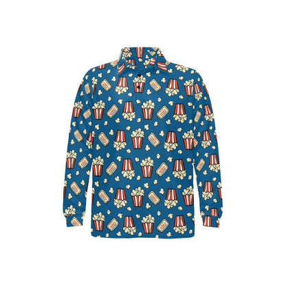 Popcorn Pattern Print Design A03 Long Sleeve Polo Shirt For Men's