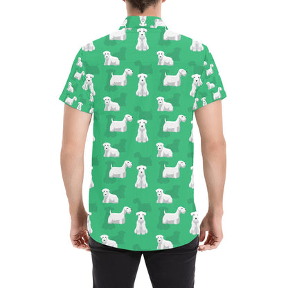 Sealyham Terriers Print Design LKS301 Men Short Sleeve Button Up Shirt