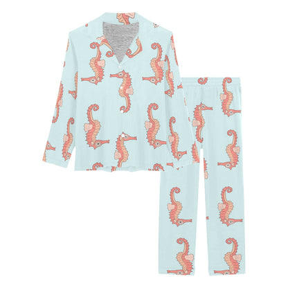 SeaHorse Pattern Print Design 01 Women's Long Pajama Set