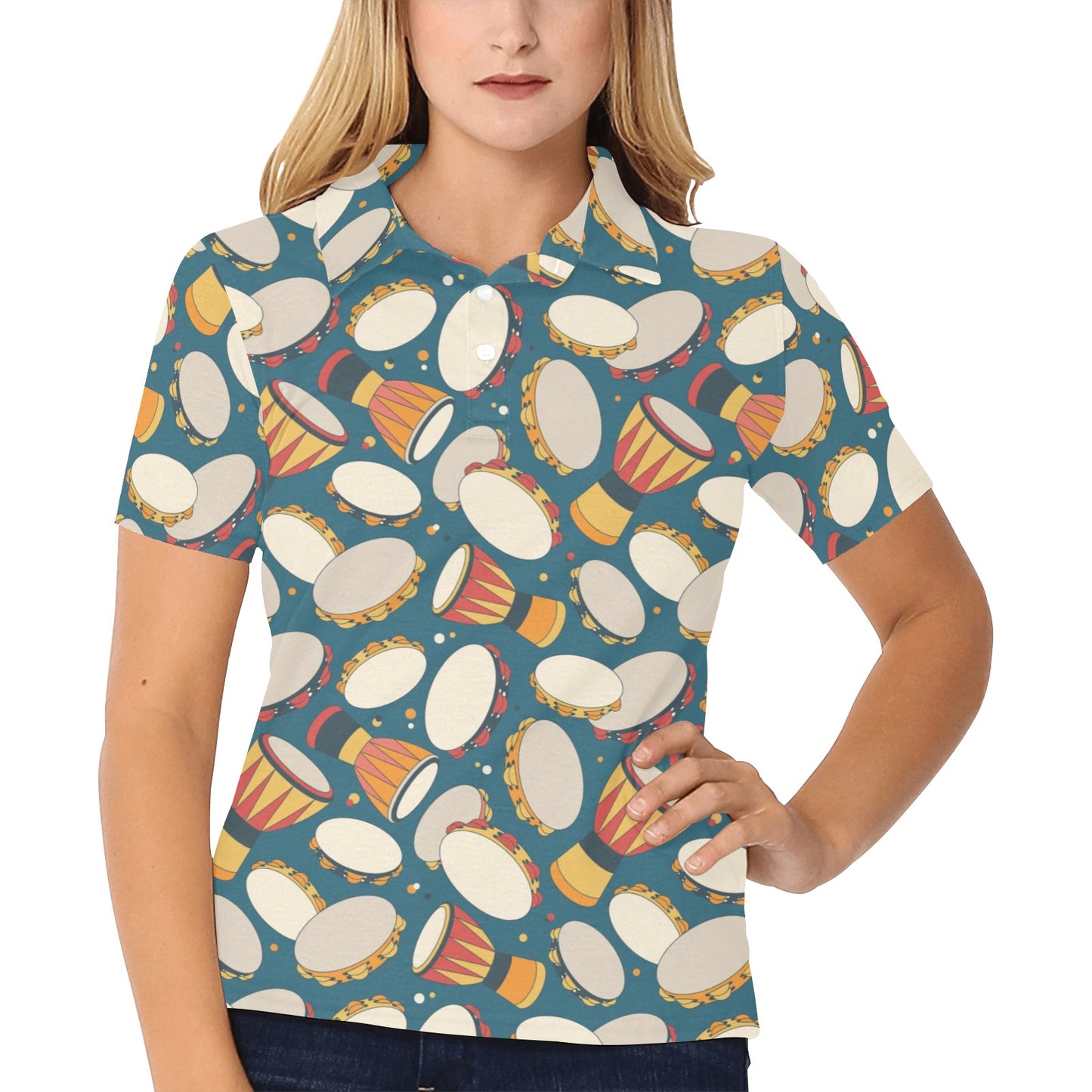 Tambourine Pattern Print Design 01 Women's Polo Shirt