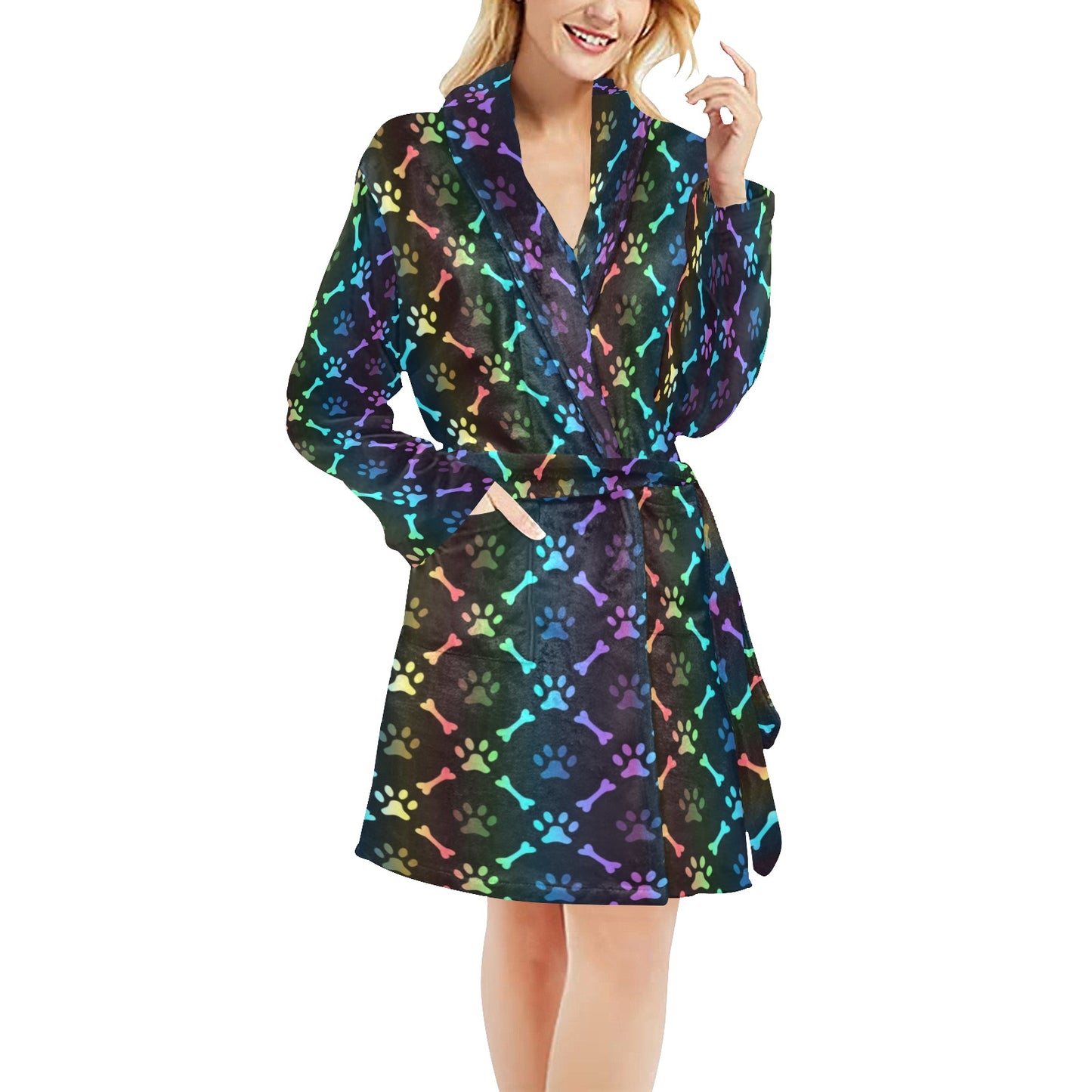 Paw Rainbow Pattern Print Design A01 Women's Fleece Robe