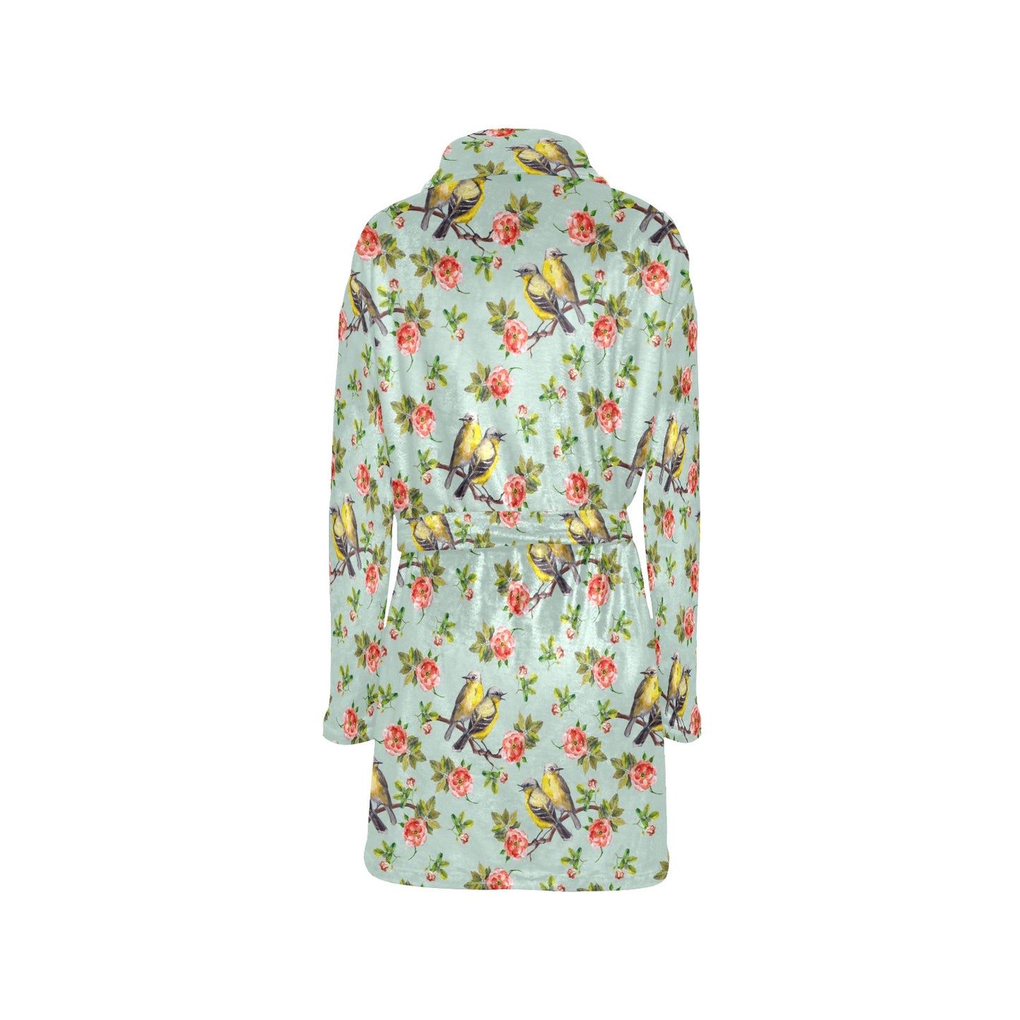 Bird with Red Flower Print Pattern Women's Fleece Robe