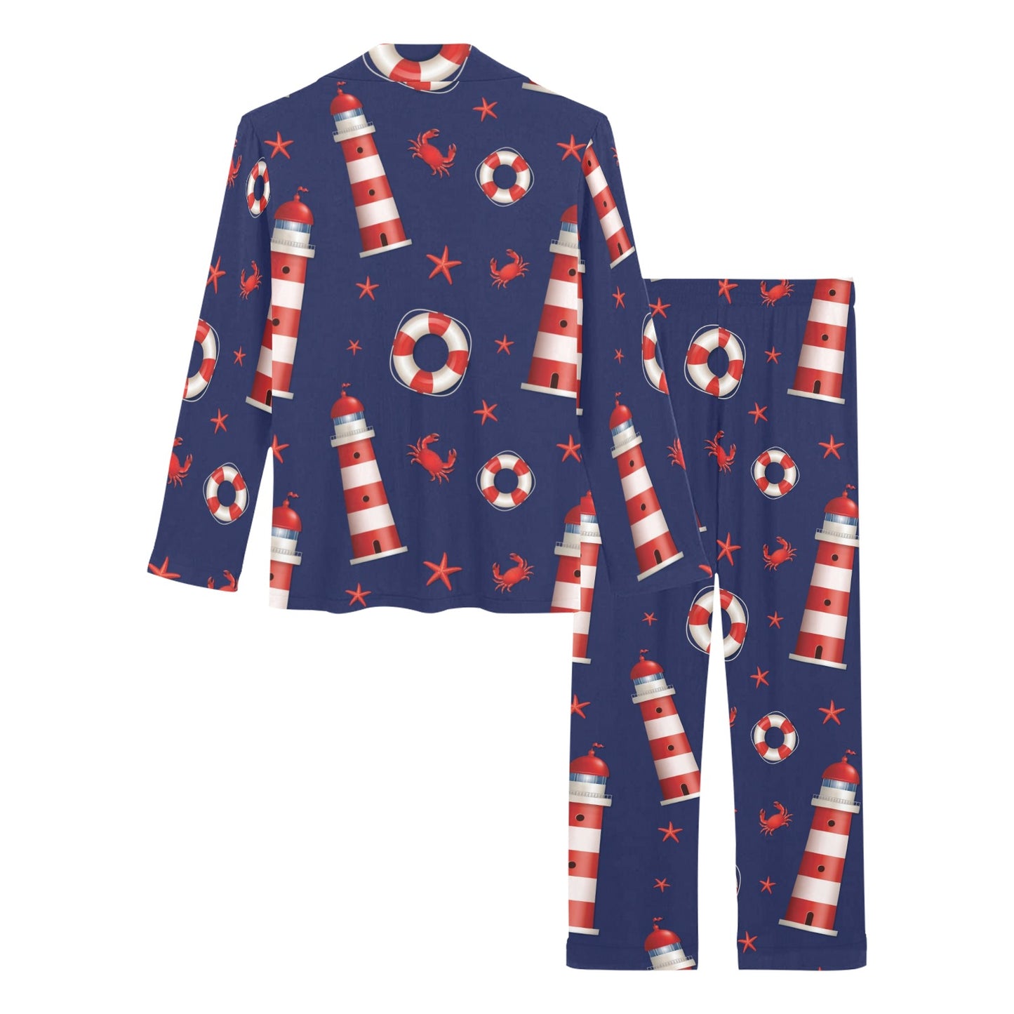 Nautical Pattern Print Design A03 Women's Long Pajama Set