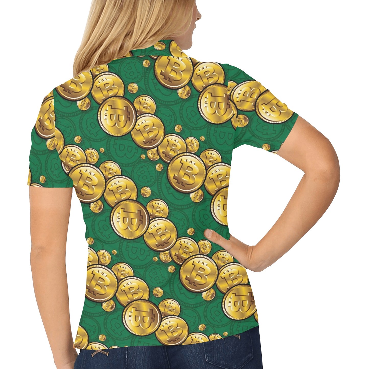 Bitcoin Pattern Print Design DO01 Women's Polo Shirt
