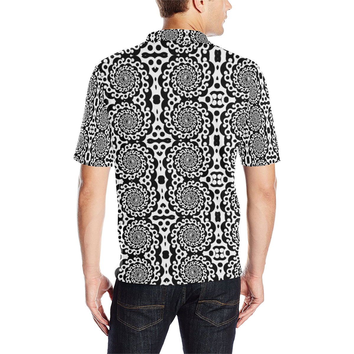 Yin Yang Spiral Design Print Men Polo Shirt