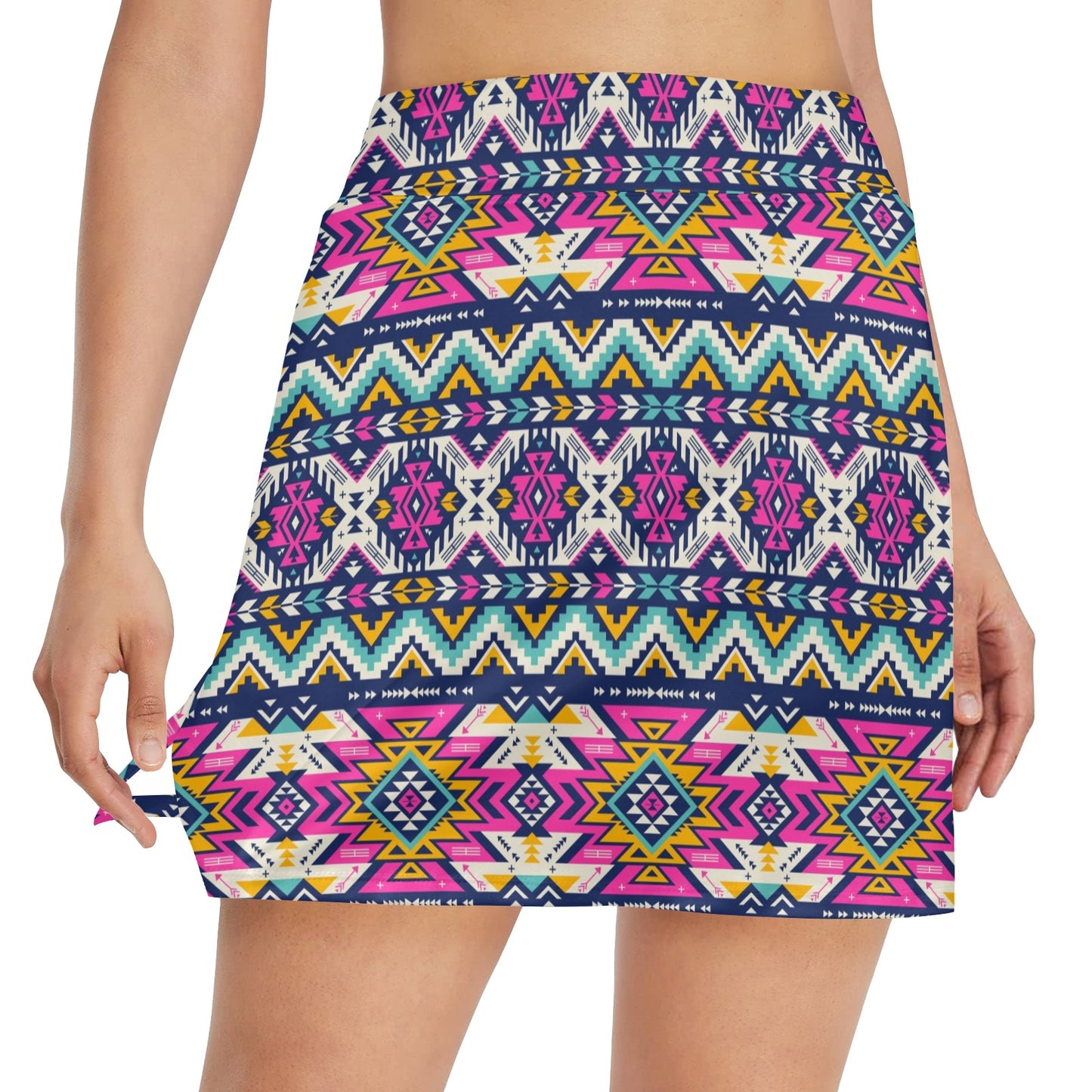 Aztec Pink Geometric Print Pattern 17" Golf & Pickleball Skort with Pockets