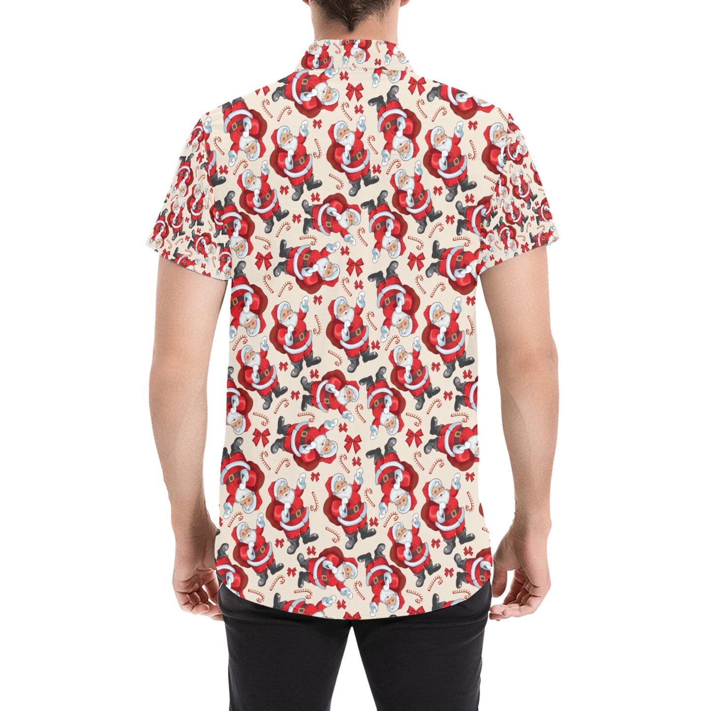 Santa Christmas Themed Print Design LKS302 Men Short Sleeve Button Up Shirt