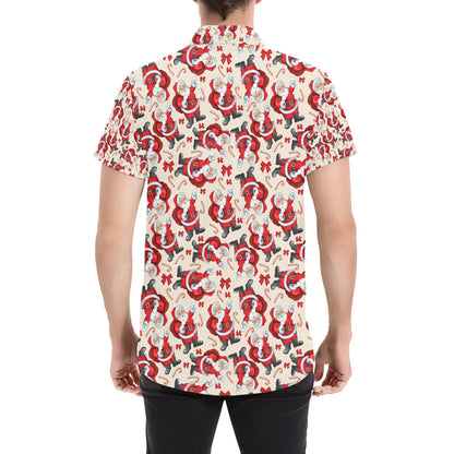 Santa Christmas Themed Print Design LKS302 Men Short Sleeve Button Up Shirt