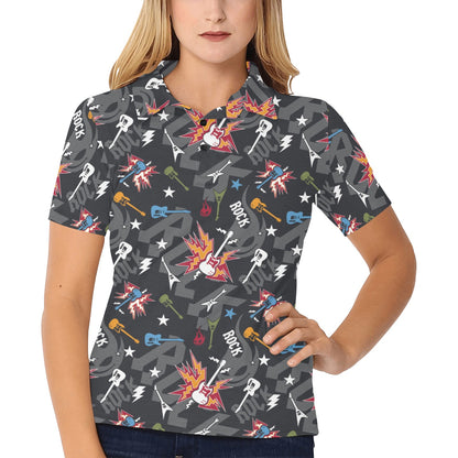 Rock and Roll Pattern Print Design A01 Women's Polo Shirt